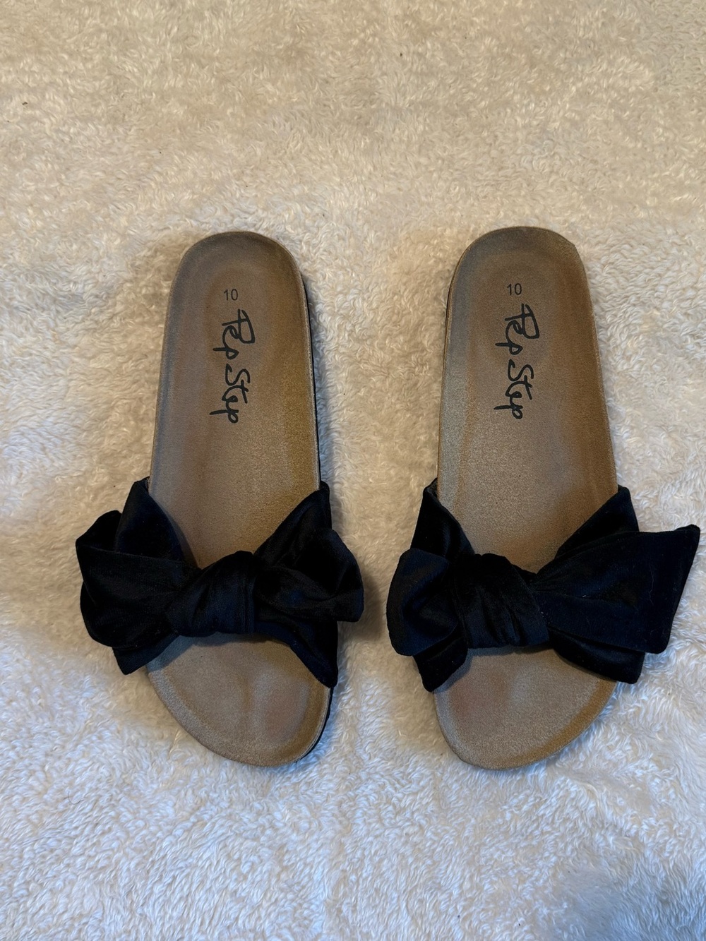 Pop-Top Black Bow Slide Sandals by